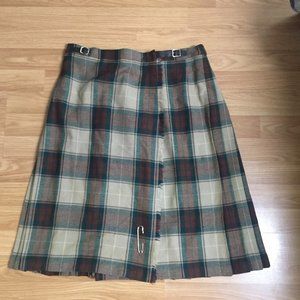 The Edinburgh Woollen Mill 100% Wool Kilt Skirt Brown Green Plaid Size Small